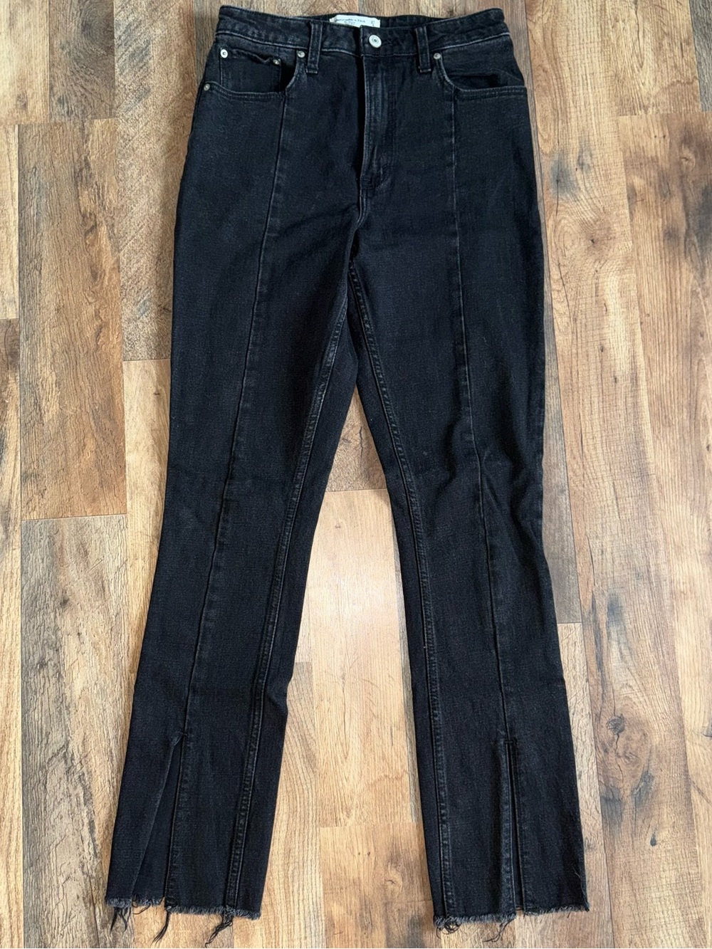 Abercrombie & Fitch Women's Black Straight-Leg Jeans with Front Seam